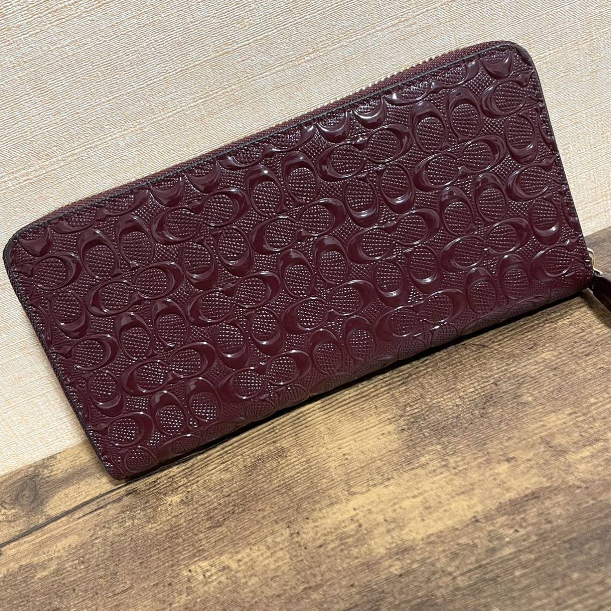新品 COACH コーチ F54805 シグネチャー エナメル パテント レザー 長 