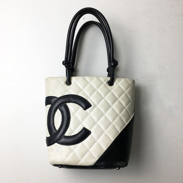 安い，大得価 CHANEL シャネル カンボンライン カーフスキン トートバッグ スモール /ホワイト ブラック TOTE 2400030008676(ハンドバッグ)｜売買されたオークション情報、yahooの商品情報をアーカイブ公開 - オー かばん、バッグ