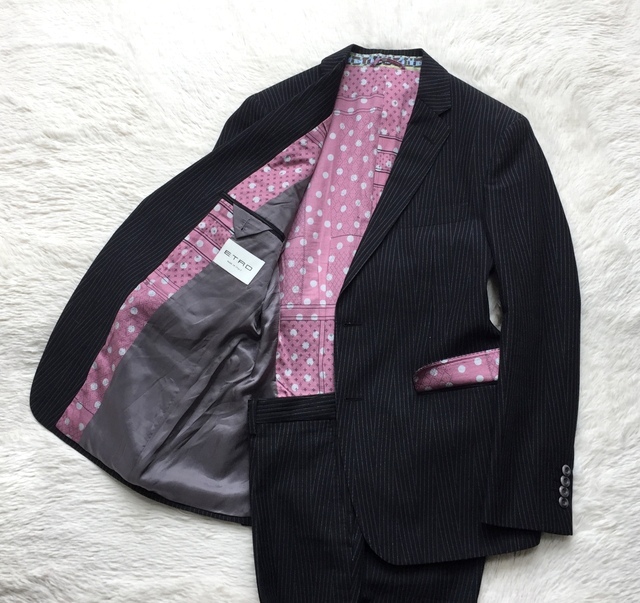 【2025，定番】 映える高級感 裏地ドット 水玉 春秋冬 ETRO エトロ ビジネス イタリー製 メンズ コート テーラード パンツ シングル ストライプ スーツ 50(Lサイズ)｜売買されたオークション情報、yahooの商品 Lサイズ