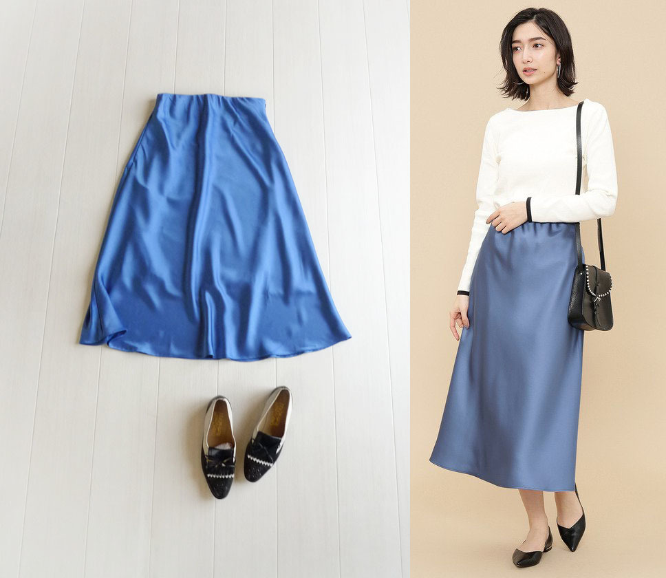 アダムエロペ ブルーのサテンスカート サイズFREE 定価1,5万 ブルー系  