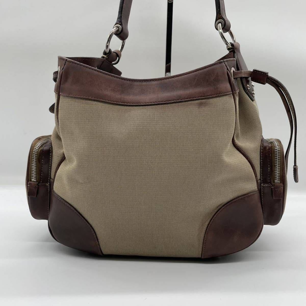 1円 【至極の逸品】プラダ PRADA キャンバス×レザー ワンショルダー 