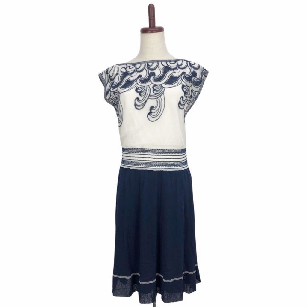 美品　VIVIENNE TAM ヴィヴィアンタム　レディース　ネイビー　色切り替え　刺繍　半袖　ワンピース　1表記