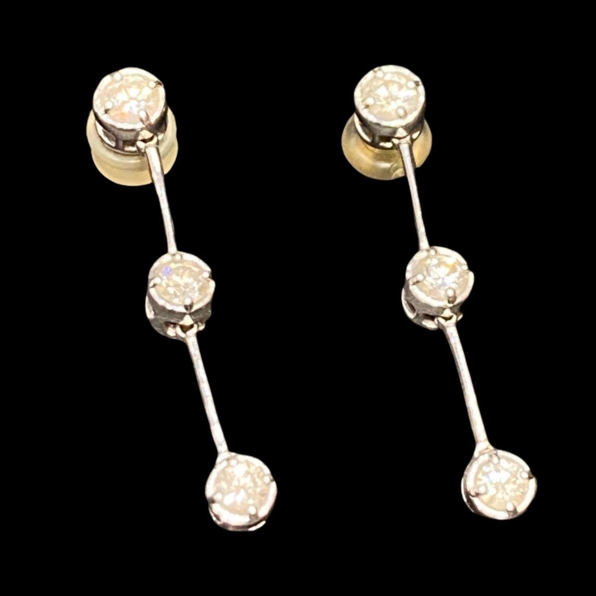 1円 K18WG 3連ダイヤ ネックレス ピアスセット D0.5ct D0.3ｃｔ ...