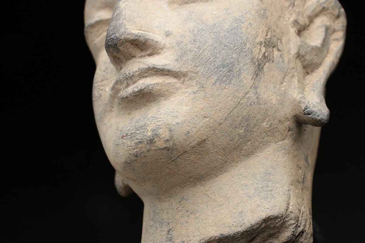 セール，お得 EC042 時代物 ガンダーラ美術 片岩 仏陀 仏頭 高8.6cm 重1.2