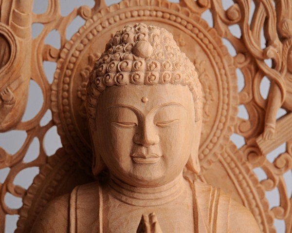 合掌釈迦如来立像 16cm(全高33cm) 仏教美術 仏像 釈迦如来 漆箔 玉眼「