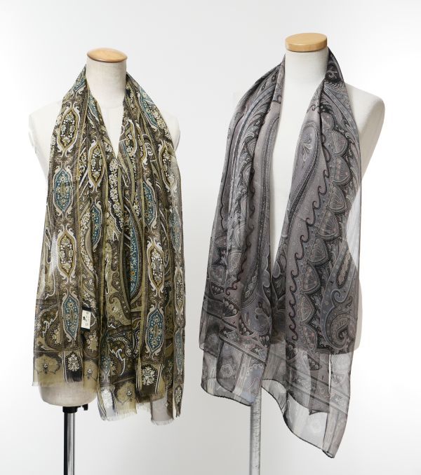ETRO ペイズリー柄 ストール シフォン グリーン系 シルク100% カテゴリ