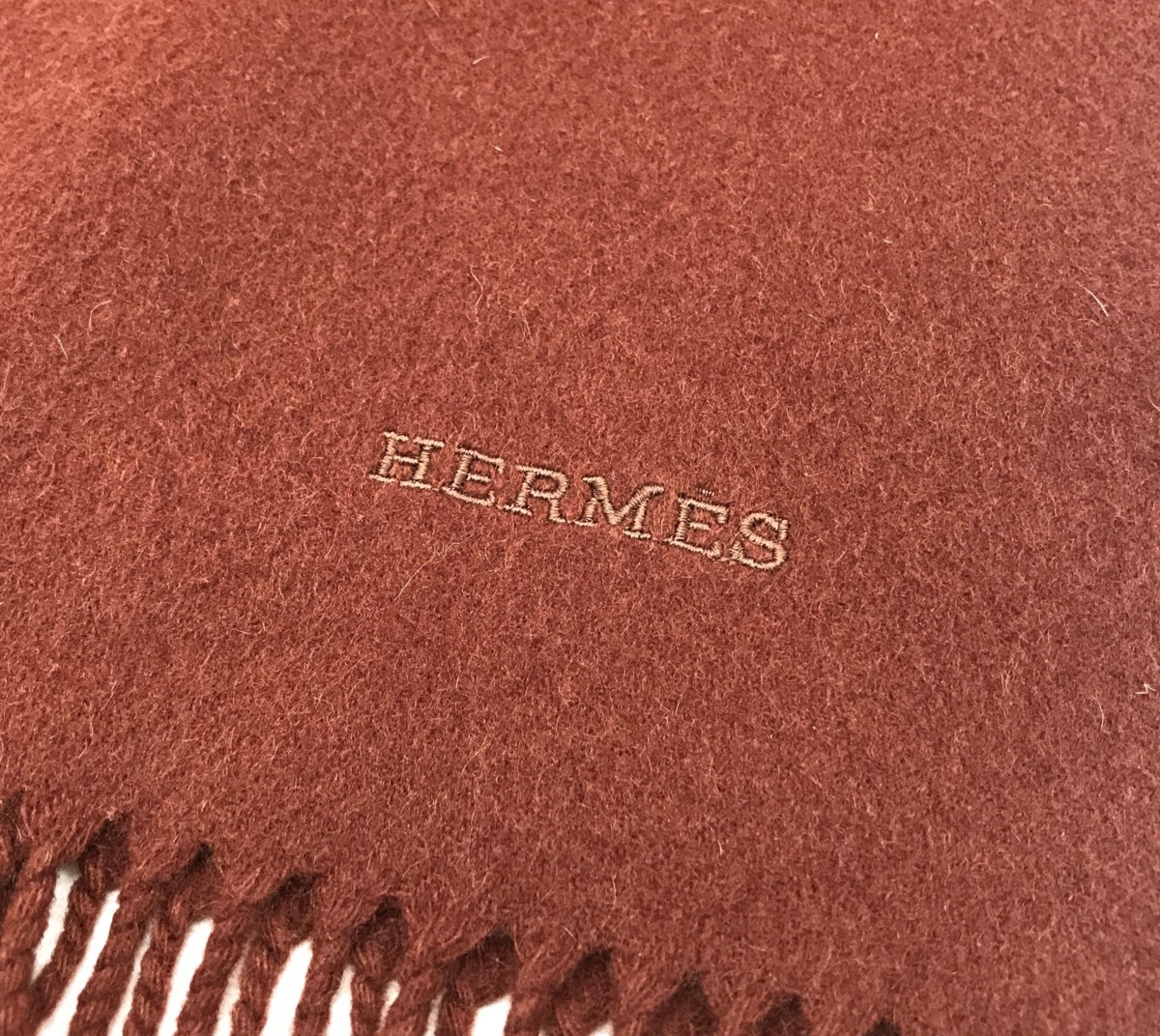 HERMES エルメス マフラー ストール カシミヤ 100％ レンガ色 ブラウン 