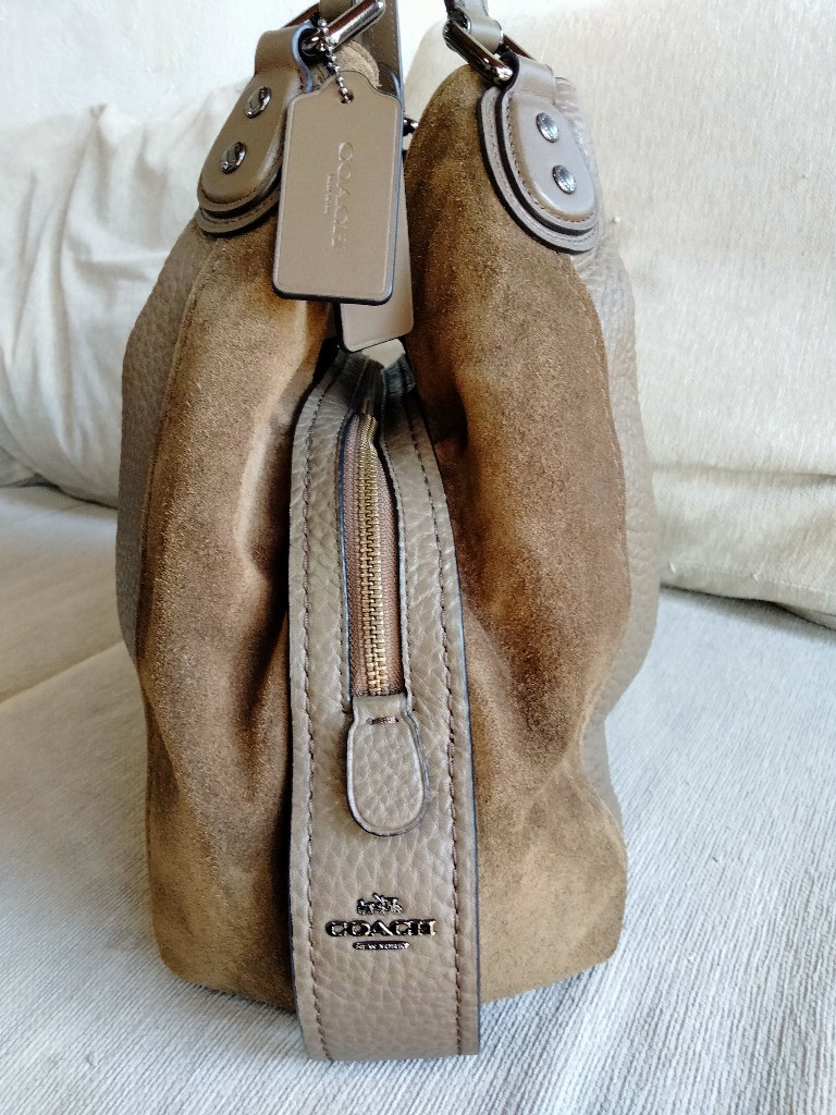 未使用品【COACH NEWYORK コーチ】型番57647 センスが光るカラー 御洒落なトープ/グレイッシュブラウン バッファローレザー×スエード コーチ COACH 0 ワンショルダーバッグ ミックスドレザー コーチ(COACH)|2WAYショルダーバッグ|ハードオフ公式通販オフ