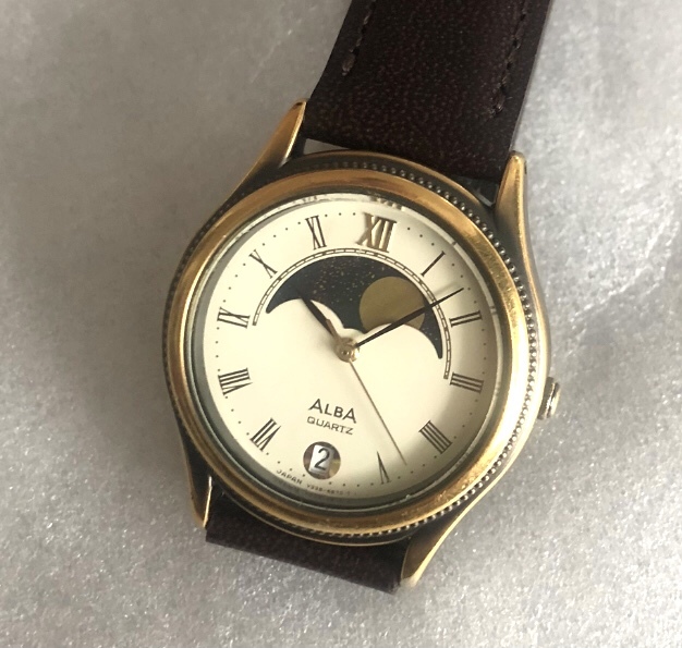 SEIKO ALBA ムーンフェイズ デイト 稼動品 ローマン 日本製 ウォッチ