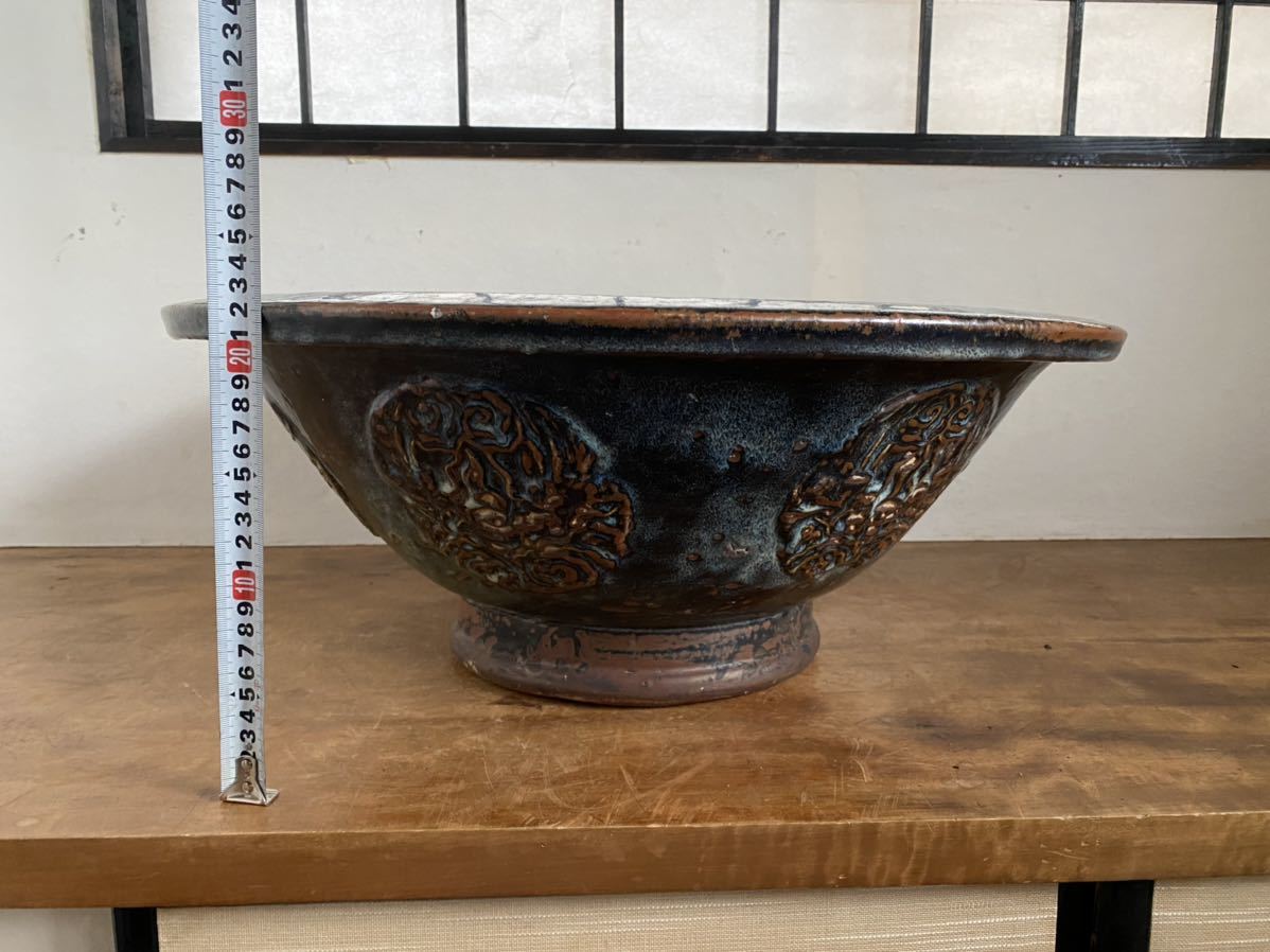 ファッションの通販サイト [JK729] 古い水鉢 海鼠釉 睡蓮鉢 メダカ鉢