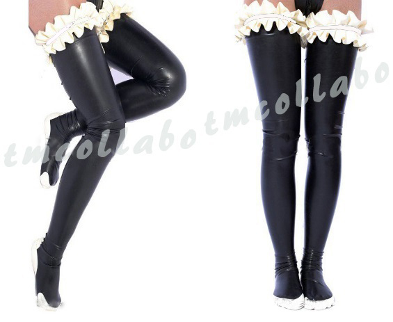 【大人気，SALE】 2 &acute;Д｀ 快感 100％ラテックス フリルレース付ニーハイソックス Lサイズ ゴムラバー ロング靴下 黒 メイド服セーラー服(メイド服)｜売買されたオークション情報、yahooの商品情報をアーカ メイド服