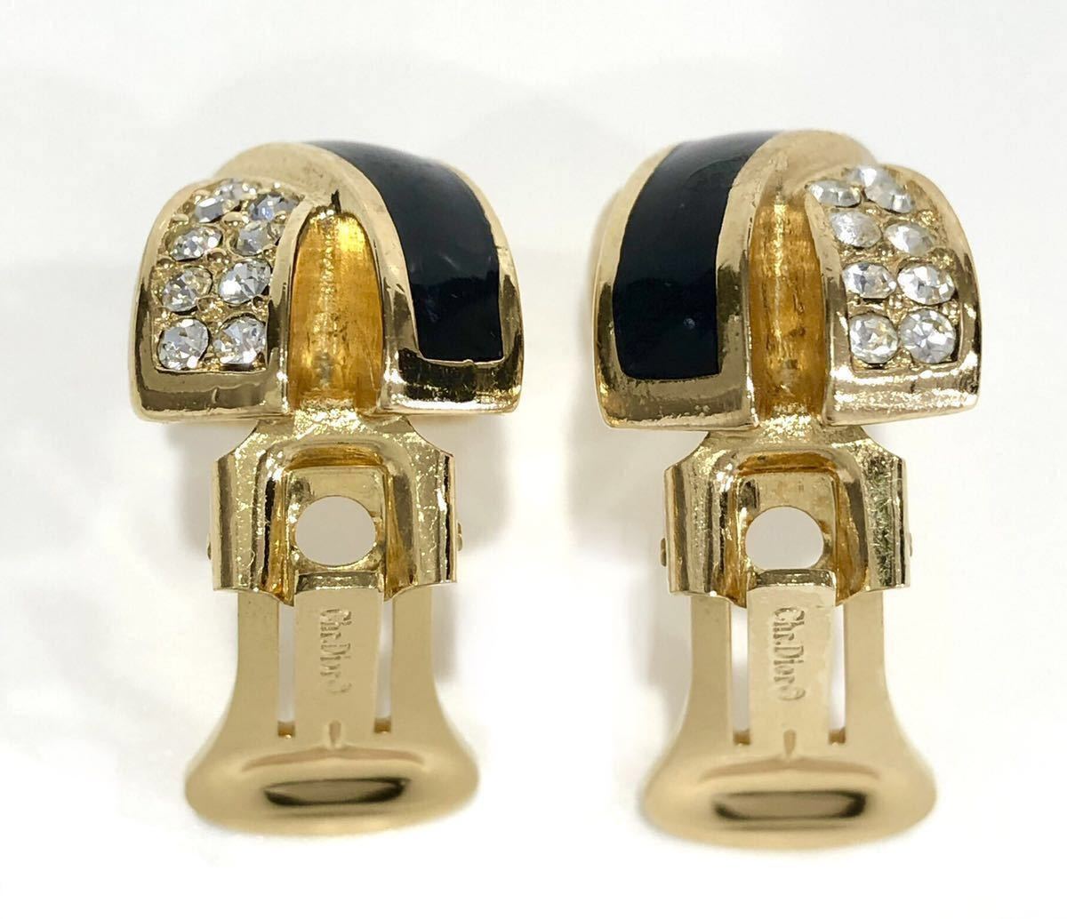 Dior ディオール イヤリング ラインストーン GP ゴールド エナメル 