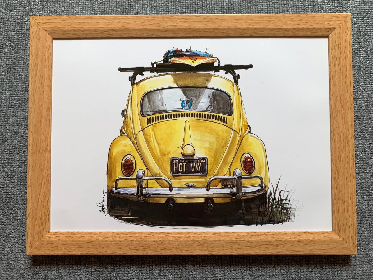 □BOW。池田和弘『VW Beetle サーフボード』B5サイズ 額入り 貴重 