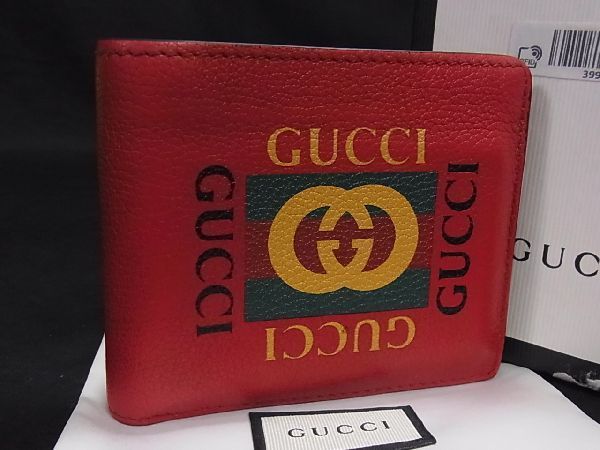 1円 □美品□ GUCCI グッチ 496309 0416 レザー 二つ折り 財布