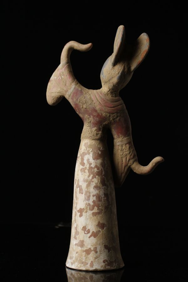 LIG】中国美術 加彩 女性舞踊俑 32㎝ 在印 時代古玩 コレクター収蔵品
