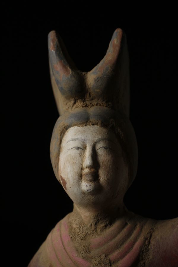 LIG】中国美術 加彩 女性舞踊俑 32㎝ 在印 時代古玩 コレクター収蔵品