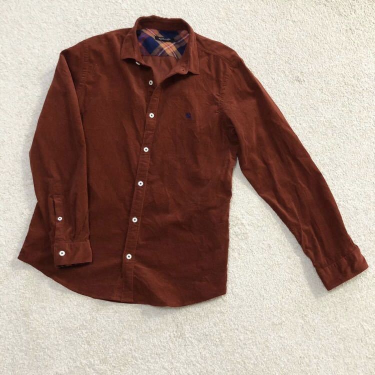 バーバリーブラックレーベル　Burberry BLACK LABEL 長袖シャツ チェック柄　レッドブラウン系 ワンポイントホースロゴ サイズ3 Lサイズ