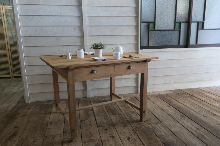 希少サイズ!古い木味 総無垢材 大きな アンティーク テーブル/戦前 アトリエ 作業台 ダイニング カフェ 机 デスク 展示台 店舗 什器 古家具