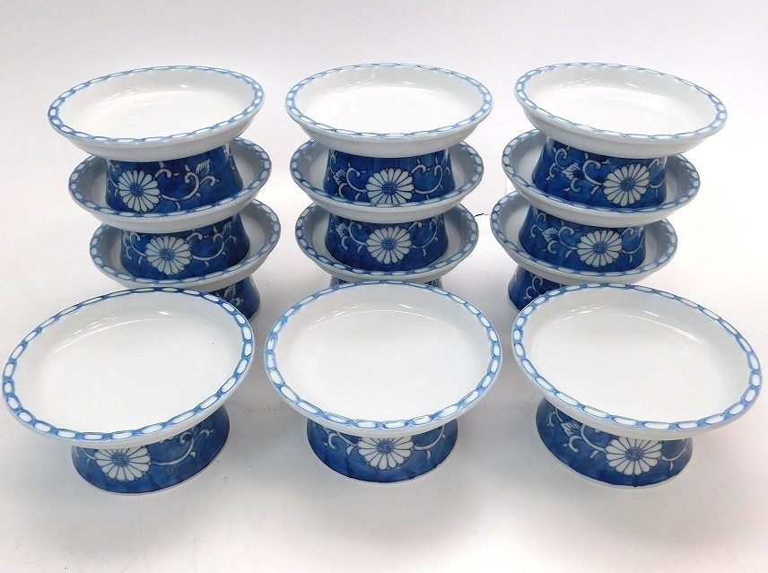 M456Mちょる【高級和食器】有田焼 林平窯 高台盛皿 高台皿 天皿 刺身皿＜直径18.5×高さ9.0cm＞合計12点セット/高台平皿 業務用食器 料亭