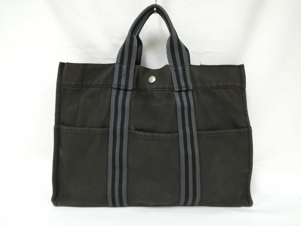 HERMES エルメス フールトゥ トートバッグ ブラック キャンバス 黒 