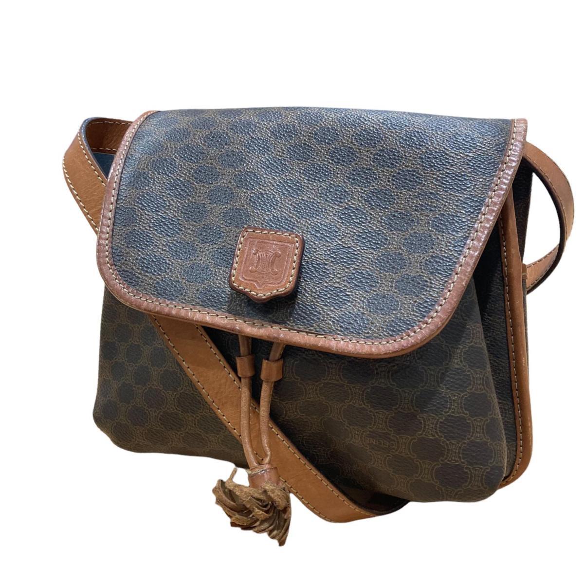 セリーヌ マカダム柄 CELINE 1円 クロスボディ PVC×レザー レザー 