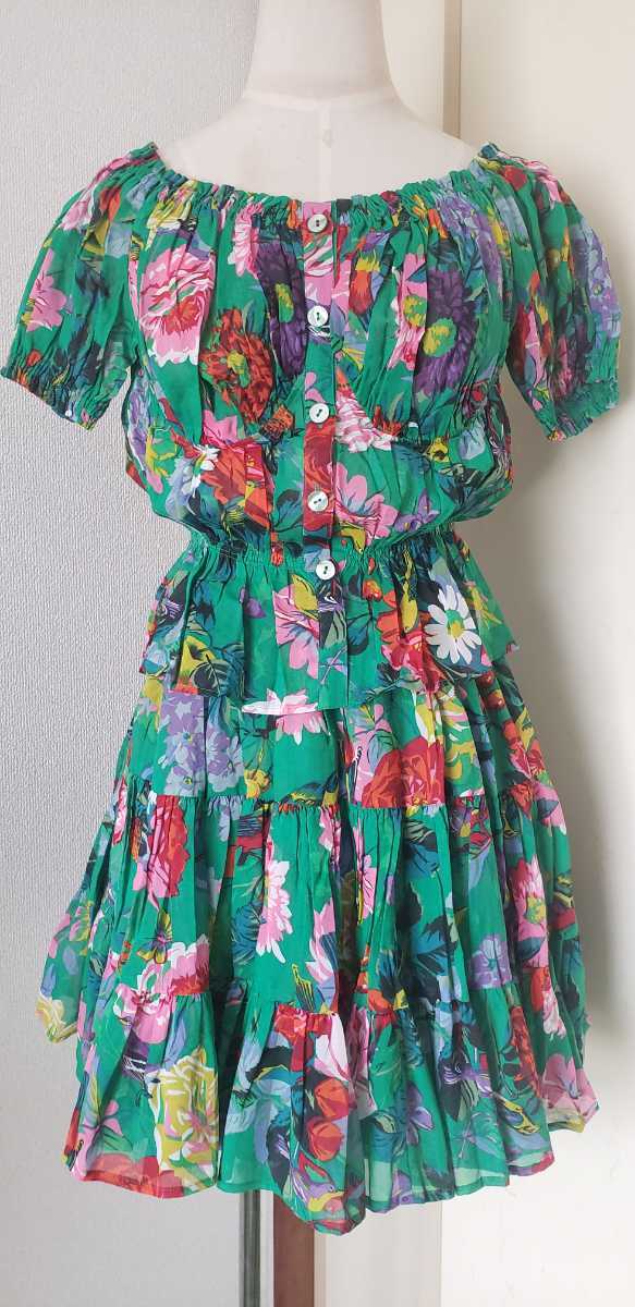 KENZO☆ケンゾー☆綿ローンブラウス＋ミニスカート☆お花と小鳥柄  