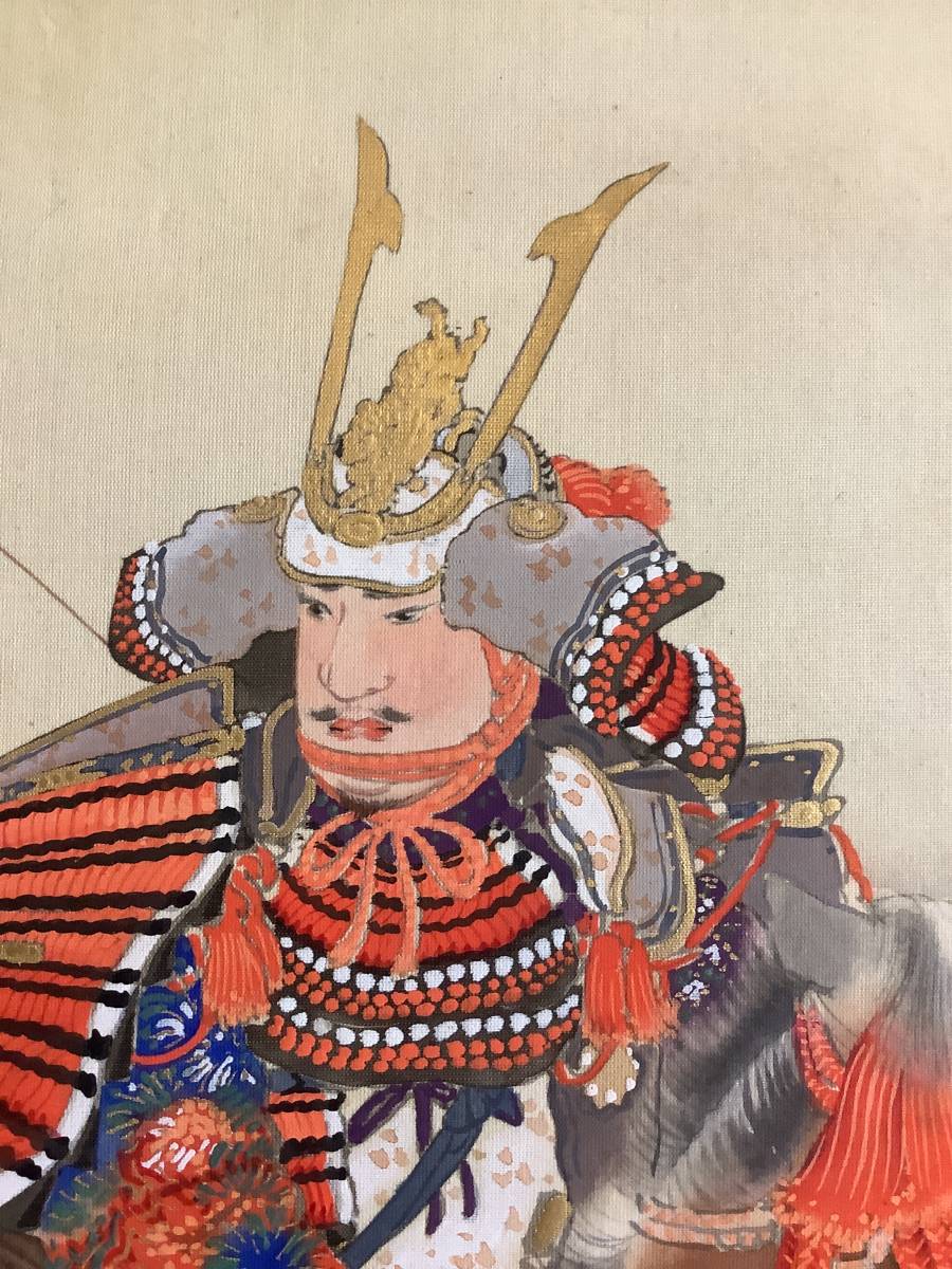 模写】掛軸R4-4-38B[黒田玉穂]『源義家公馬上之図』着色絹本 人