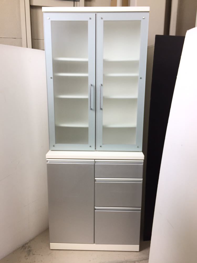 FA19□2枚扉 カップボード 食器棚 (134) 幅80cm グレー 直接引取可 