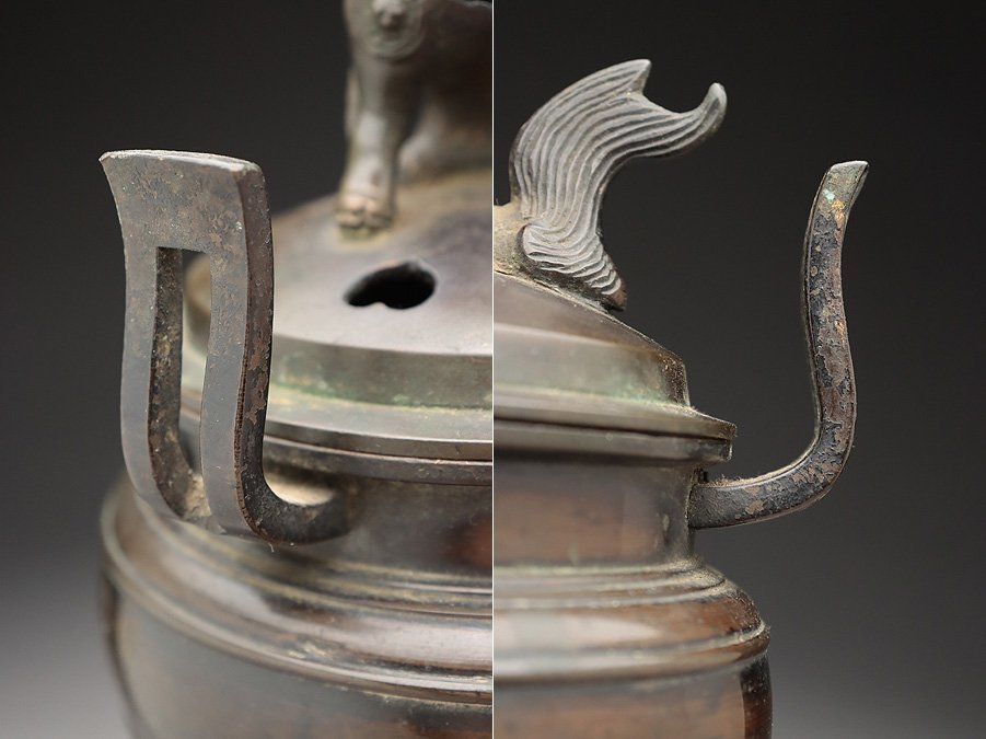 時代物， 銅製 獅子双耳三足香炉 香道具 古銅器 獅子耳付 三足香炉 金属工芸品 古銅 高岡銅器 Yahoo!オークション 時代物 CU896 獅子摘 双耳三足銅