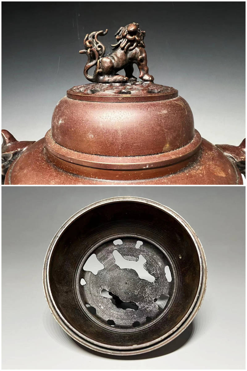 高岡銅器 - 吉秀作 メルカリ 龍地紋獅子摘み三つ足香炉 香炉 | 卸
