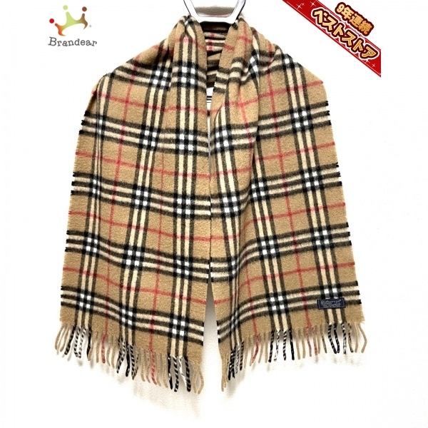 バーバリーズ Burberry's カシミヤ ブラウン×マルチ チェック柄/フリンジ マフラー