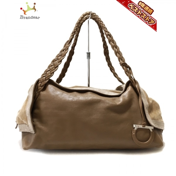  サルバトーレフェラガモ SalvatoreFerragamo ショルダーバッグ - レザー&times;ヌバック ライトブラウン&times;ゴールド 編み込みハンドル バッグ(かばん、バッグ)｜売買されたオークション情報、yaho かばん、バッグ