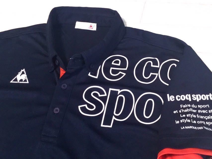 超激得，超激得，HOT ルコック LE COQ SPORTIF ラージロゴ 吸汗速乾 半袖ボタンダウンシャツ ネイビー サイズL 送料198円(ルコック)｜売買されたオークション情報、yahooの商品情報をアーカイブ公開 - オークファン シャツ