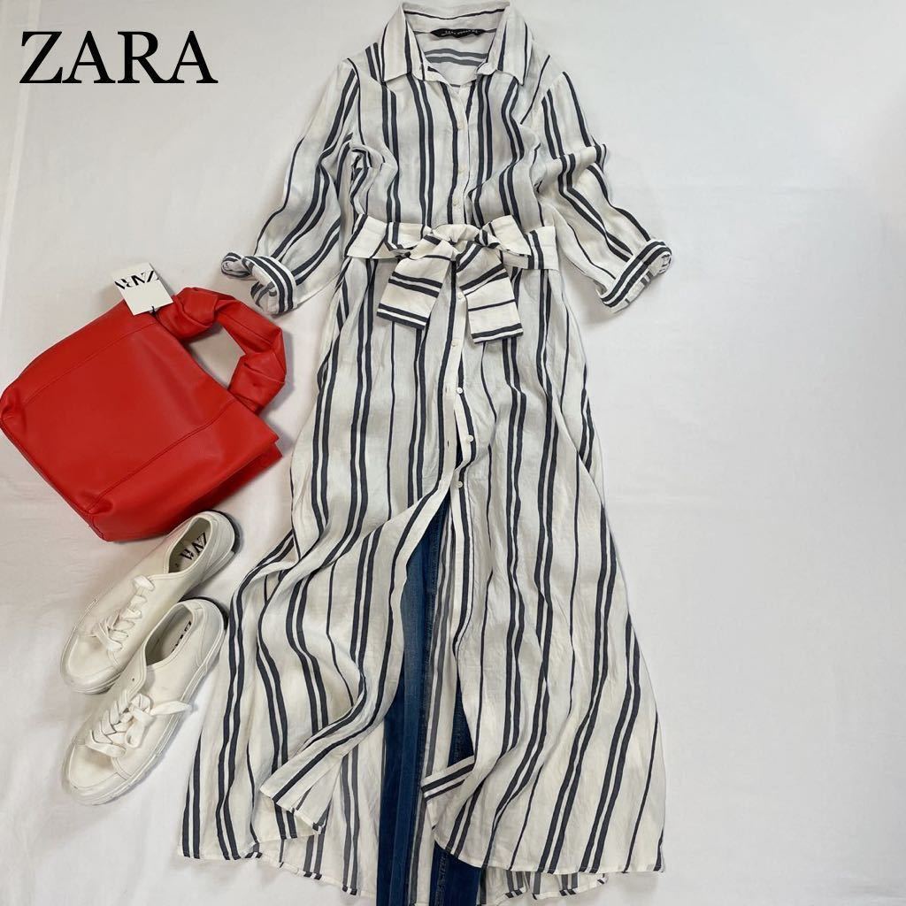 Zara 春大人素敵スタイル リネンブレンド ストライプロングワンピース リボン付き サイズlザラ ワンピース 売買されたオークション情報 Yahooの商品情報をアーカイブ公開 オークファン Aucfan Com