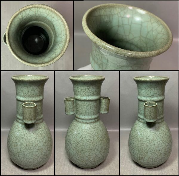 □青澤古美術□G085清乾隆 五管汝金釉瓶・時代物・古陶磁器