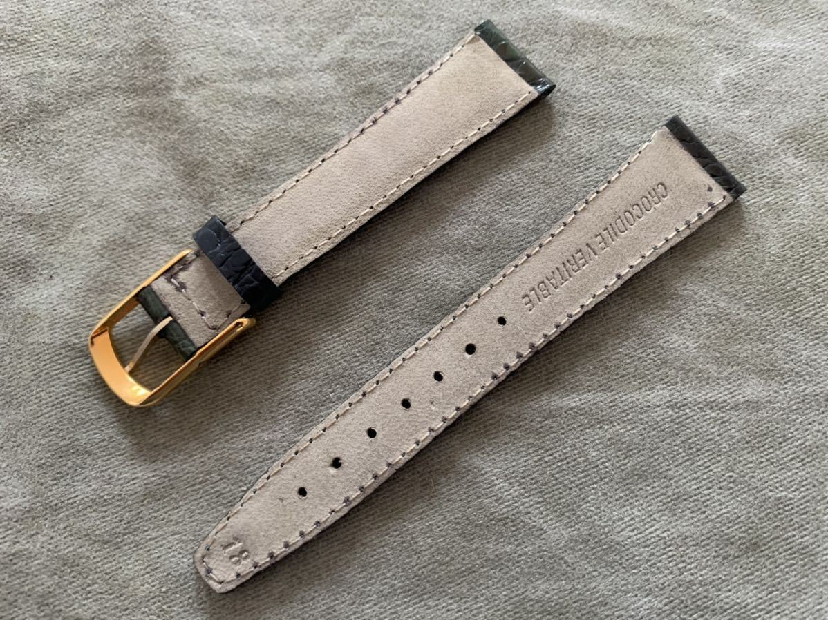 即決!送料無料!フランス直輸入 クロコ時計ベルト 18mm ダークグリーン　オリーブ　リアルクロコダイル　ビンテージデッドストック品D18-19