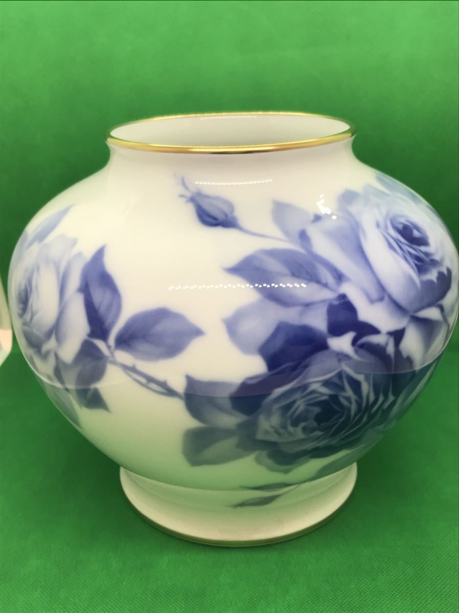 大型 大倉陶園 OKURA 彩色花図 花瓶 戦前オールド大倉 手描色絵花図 大