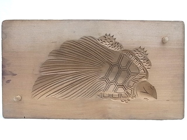 e7848　木製　菓子型　菓子木型　和菓子　落雁　和三盆　木枠　二枚型　亀　カメ