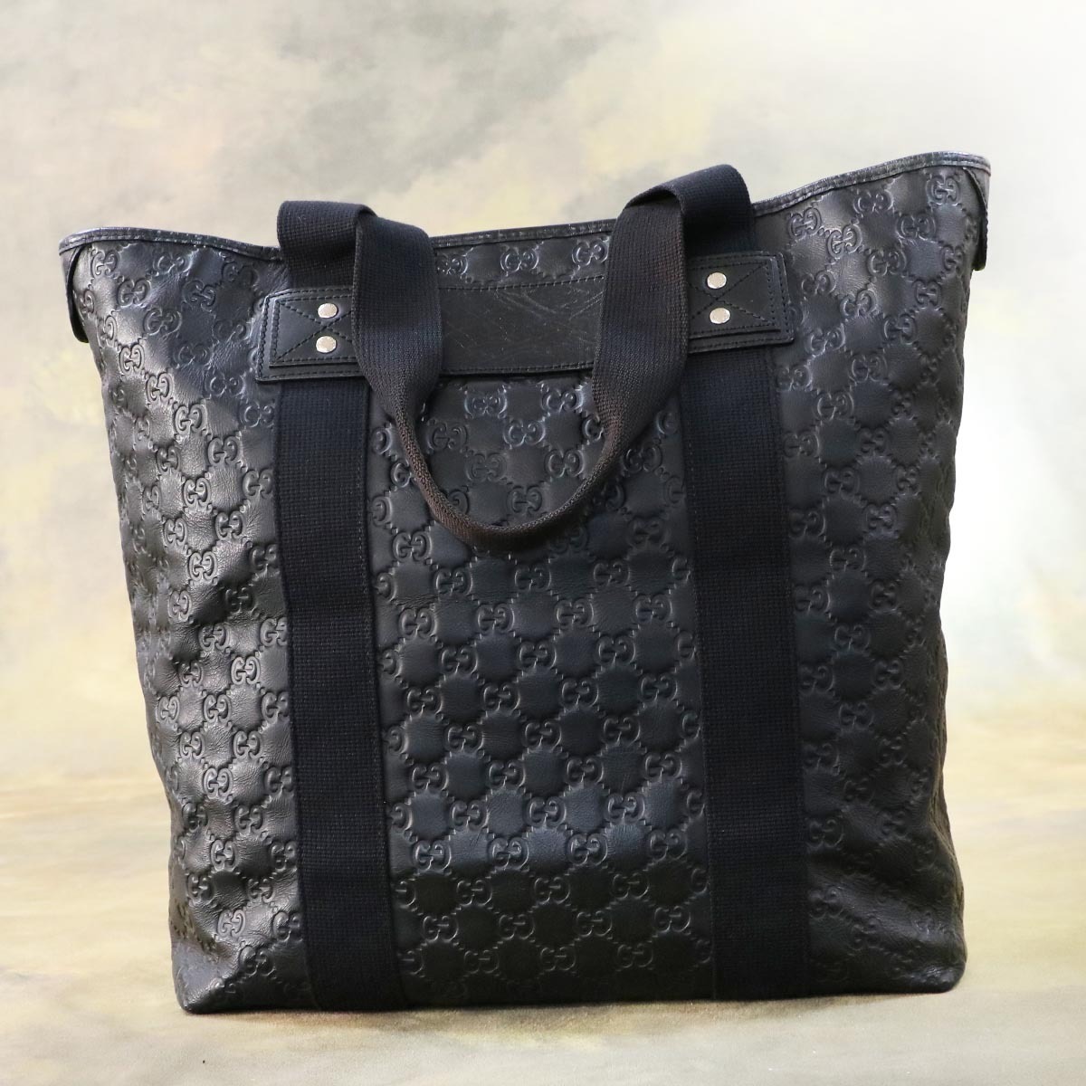 本物 美品 グッチ 最高級グッチシマレザー 縦型メンズトートバッグ 