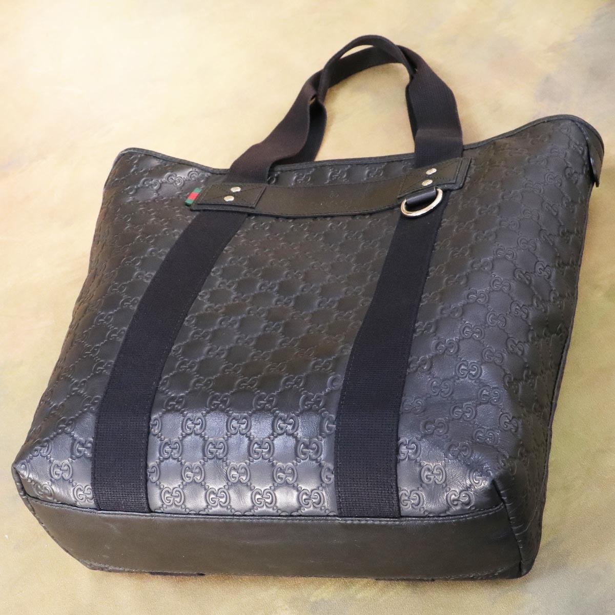 本物 美品 グッチ 最高級グッチシマレザー 縦型メンズトートバッグ 