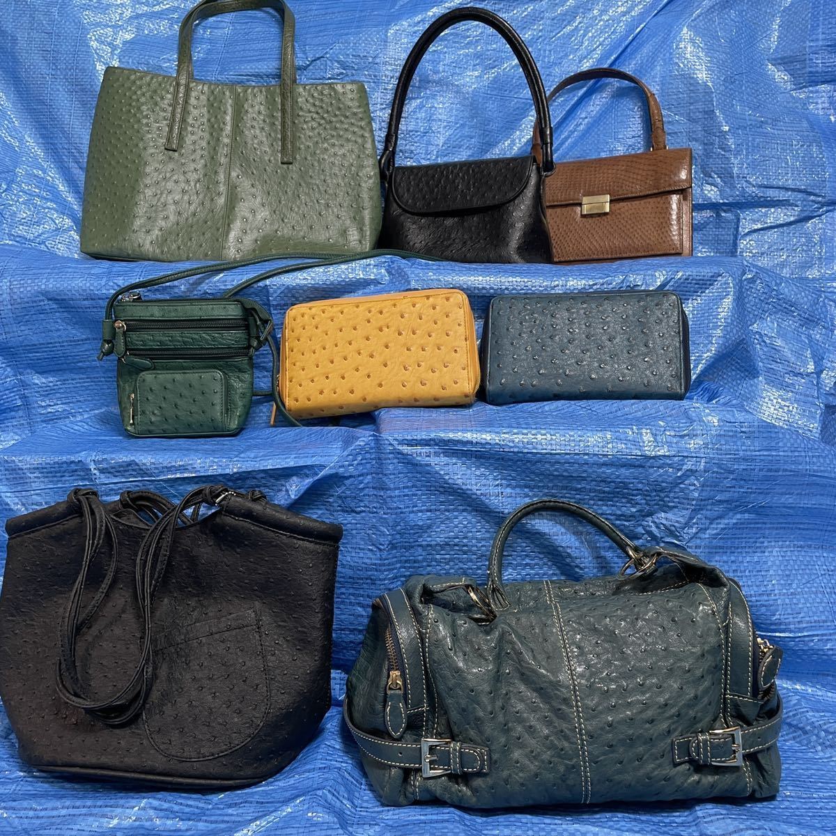 ①バッグまとめ売り 1円スタート 計8点オーストリッチ大量セット  