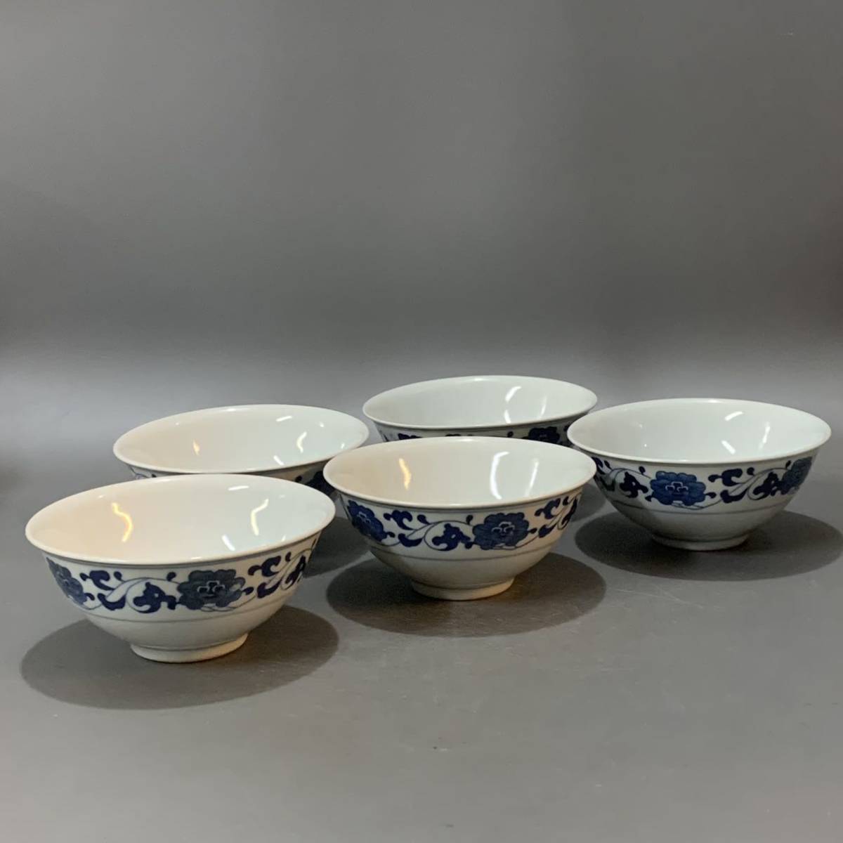 煎茶碗 唐物 染付 中国 030レトロ雑貨 山水 漢詩 徳不孤必