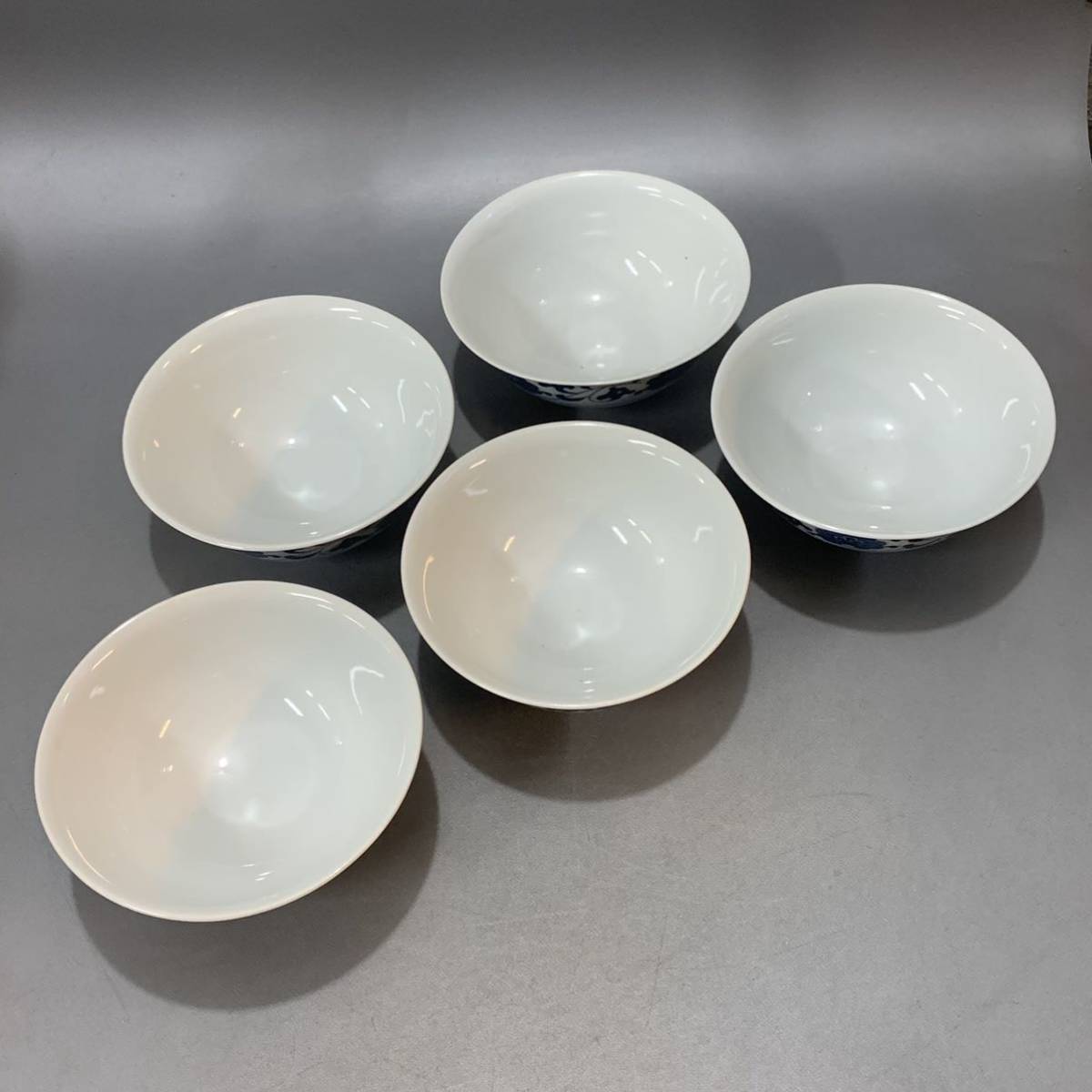 煎茶碗 唐物 染付 中国 030レトロ雑貨 山水 漢詩 徳不孤必