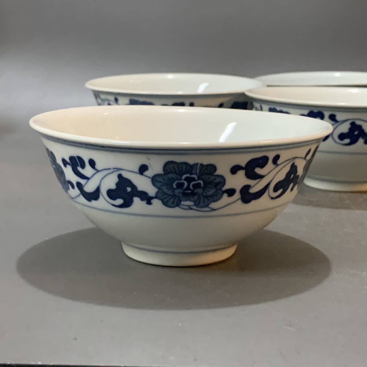 中国　青花　漢詩山水人物文　煎茶碗　時代箱付　V　R9489 煎茶碗 唐物 染付 中国 030レトロ雑貨 山水 漢詩 徳不孤必