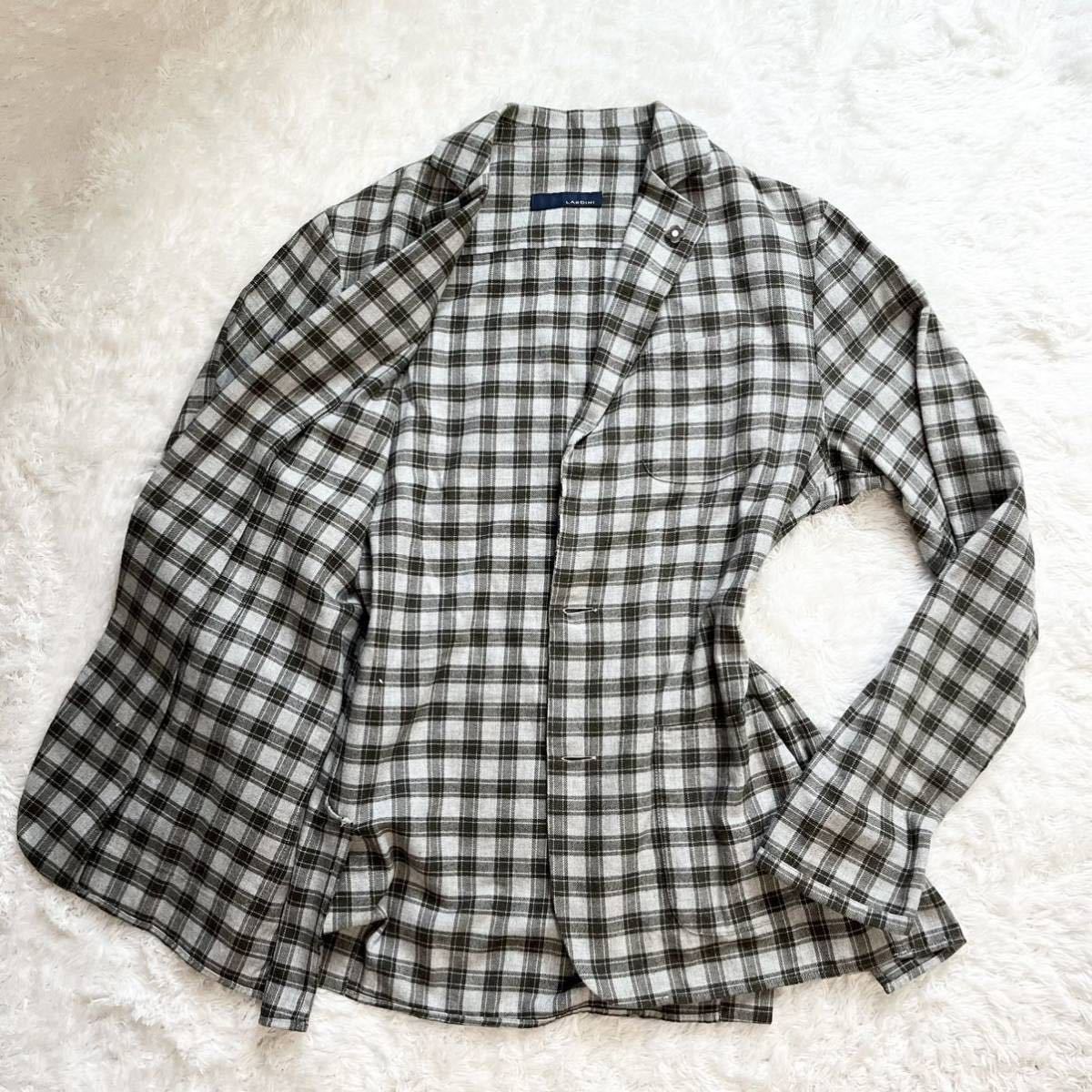 【ラルディーニ/LARDINI】テーラードジャケット アンコン (M〜L相当)伊製 薄手 起毛チェック柄 ブートニエール メンズ 春夏 イタリア製 
