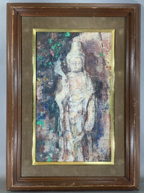 真作保証□油彩□山本吉雄□仏像□日展評議員 示現会常任理事 師