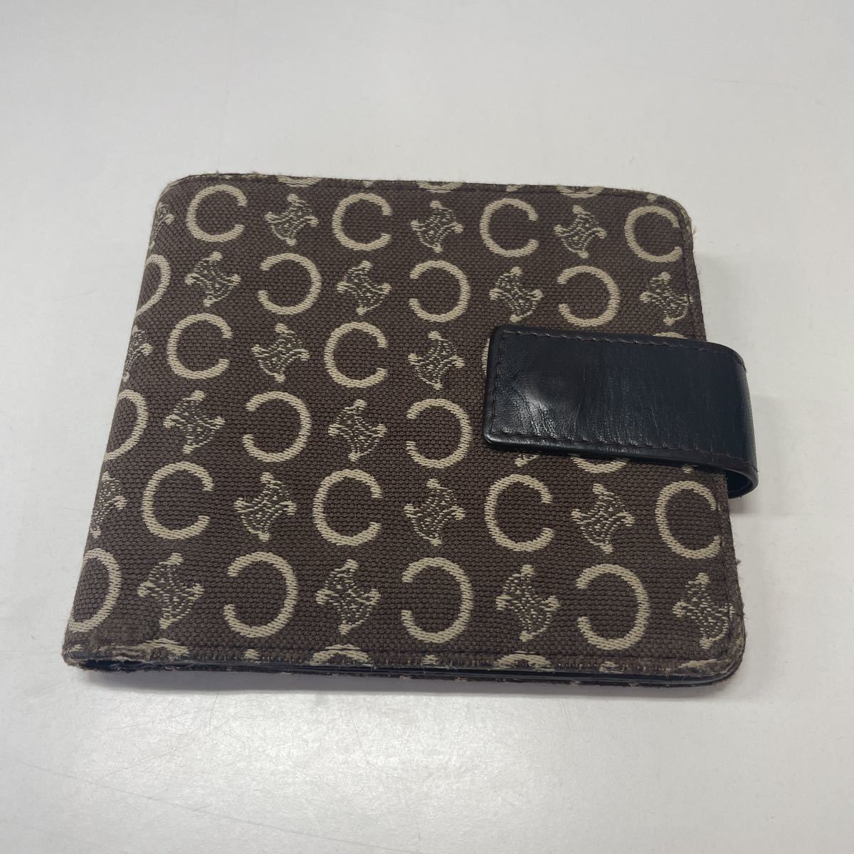 F0509】CELINE セリーヌ 二つ折り財布 総柄 ブラウン 茶色 ベージュ 