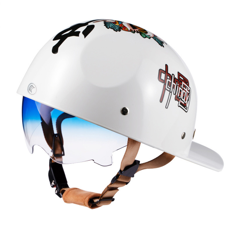レトロデザイン ハーフヘルメット／内蔵式サンバイザー付き／M～2XLサイズ 人気バイクヘルメット 内蔵サングラス 半帽ヘルメット 男女兼用 軽量