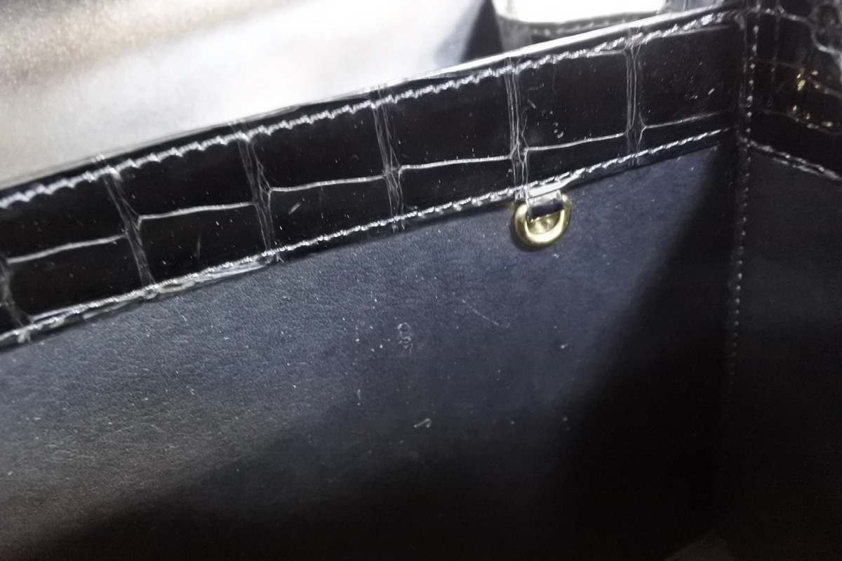 1円○極美品○クロコダイル使用 2WAYハンドバッグ○黒×ゴールド金具