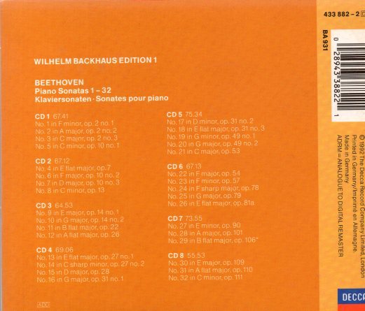 ベートーヴェン：ピアノ・ソナタ全集/バックハウス（8CD) 【公式通販】